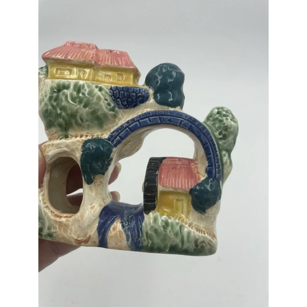 Vtg Aquarium Fishbowl Ceramic Swim Through Japanese River Pagoda 4x4